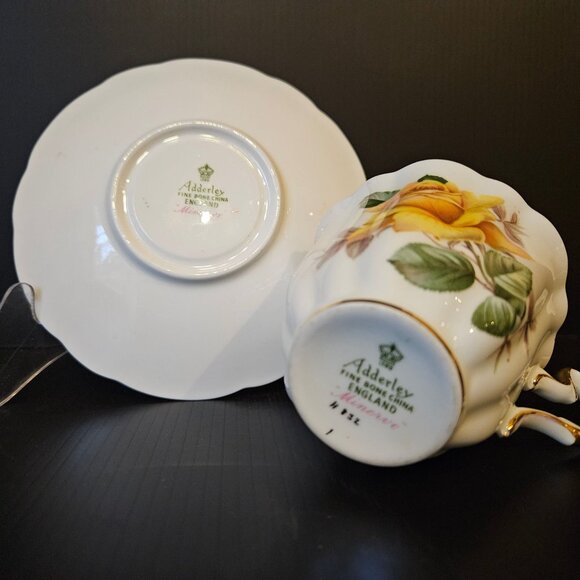 Adderley Fine Bone China Teacup and Saucer Minerve Pattern Yellow Rose England - Picture 3 of 7